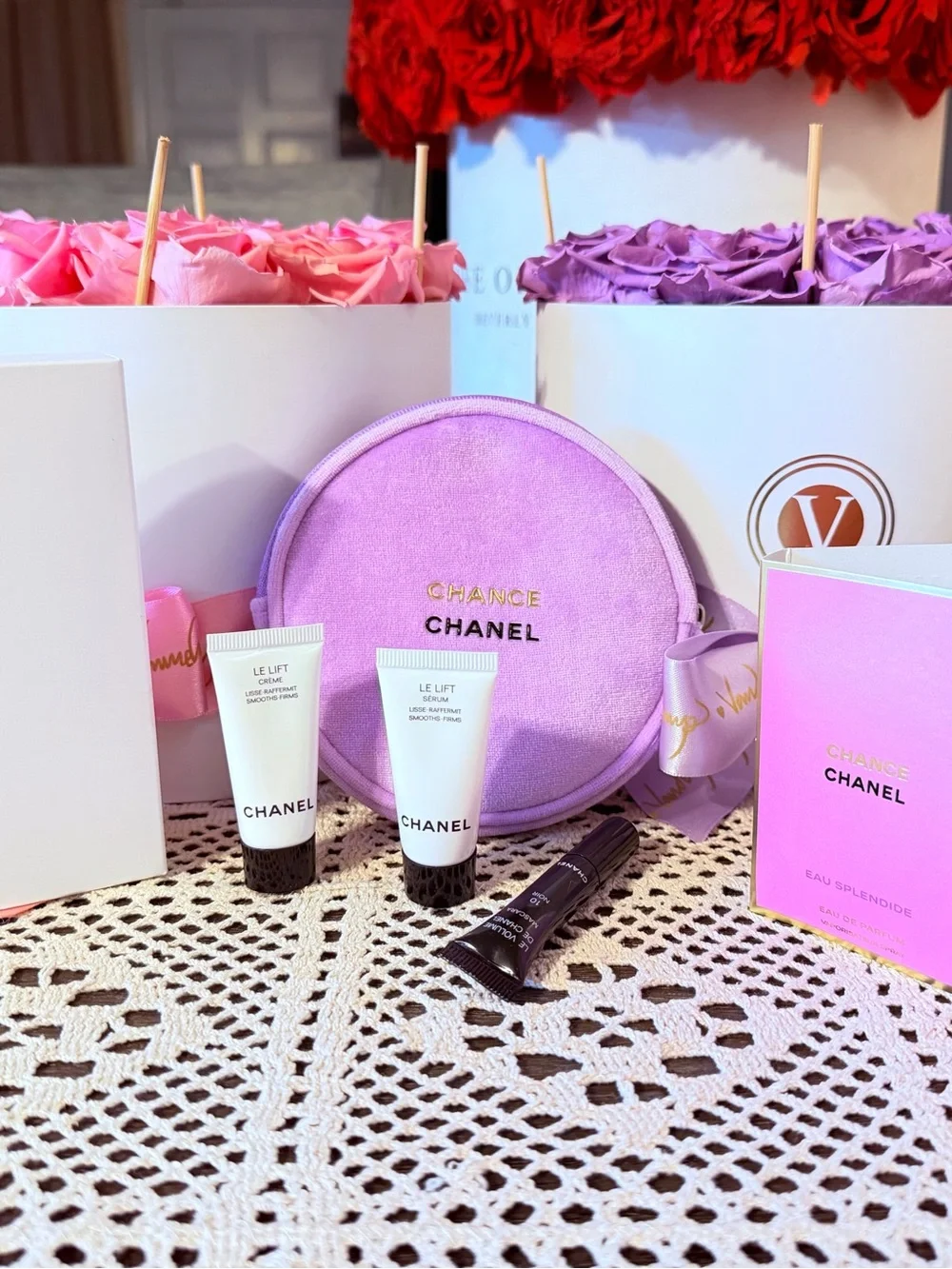 CHANEL Lavender Velvet Chance Cosmetic Pouch with Skincare Minis - Picture 1 of 1